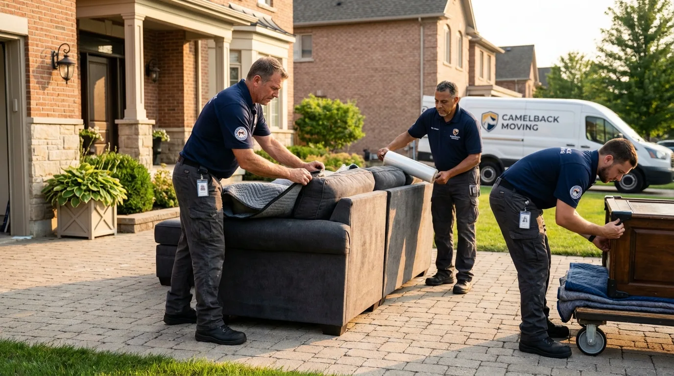 Large estate moving crew wrapping furniture in Eaton Rapids, MI